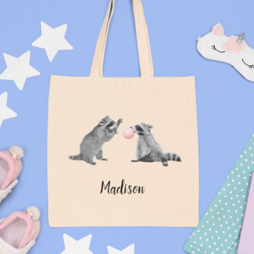 Cute Raccoon with Bubble Gum Personalized Tote Bag