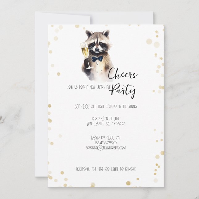 Cute Raccoon with Champagne Cheers New Year's Eve Holiday Card (Front)
