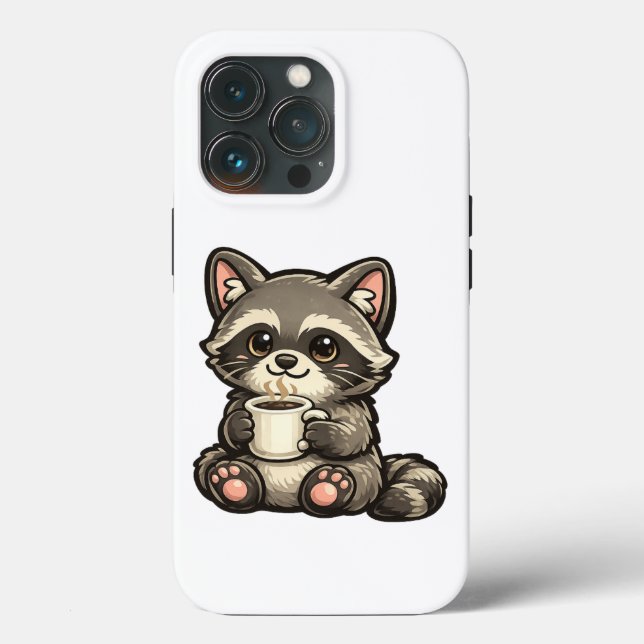 Cute Raccoon with Coffee – Cozy Kawaii Animal Case-Mate iPhone Case (Back)