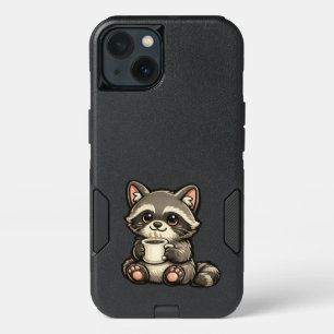 Cute Raccoon with Coffee – Cozy Kawaii Animal iPhone 13 Case
