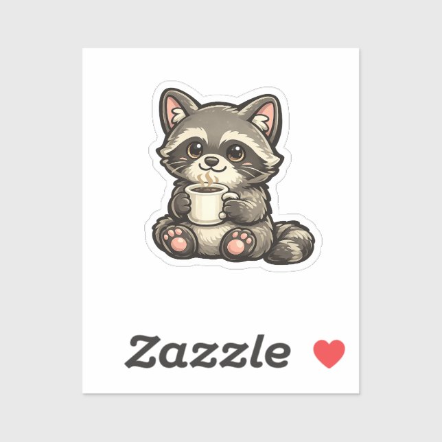 Cute Raccoon with Coffee – Cozy Kawaii Animal Sticker (Sheet)