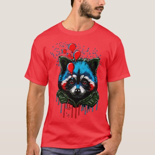Cute Raccoon with Colorful Painted Face and Balloo T_Shirt