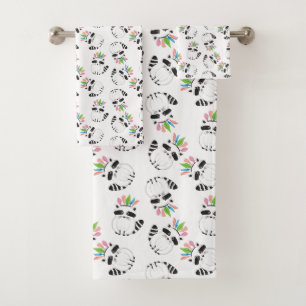 Cute Raccoon with feathers on his head Bath Towel Set