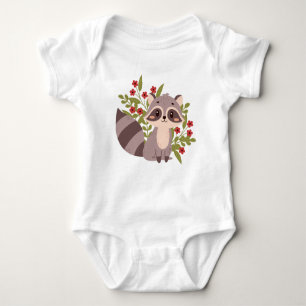 Cute raccoon with flowers baby bodysuit