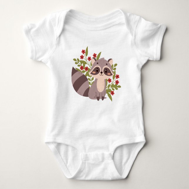 Cute raccoon with flowers baby bodysuit (Front)