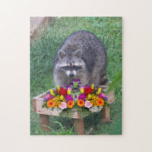 Cute Raccoon with Flowers Jigsaw Puzzle