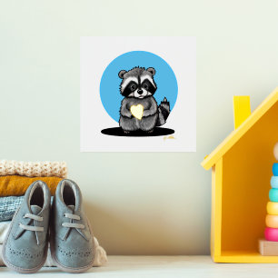 Cute Raccoon With Golden Heart Foil Print