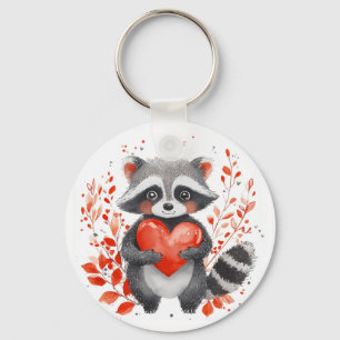 cute raccoon with heart for valentine's day keychain
