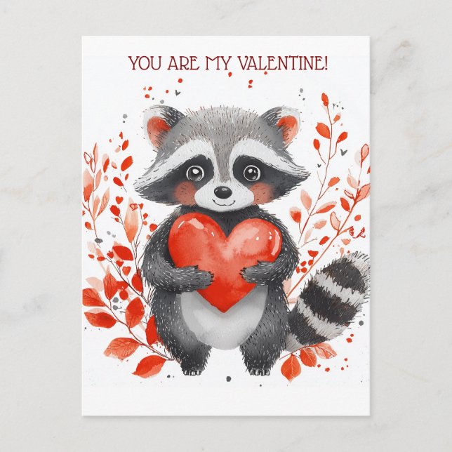 cute raccoon with heart for valentine's day  postcard (Front)