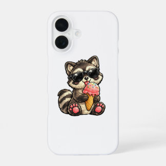 Cute Raccoon With Ice Cream And Sunglasses iPhone 16 Case