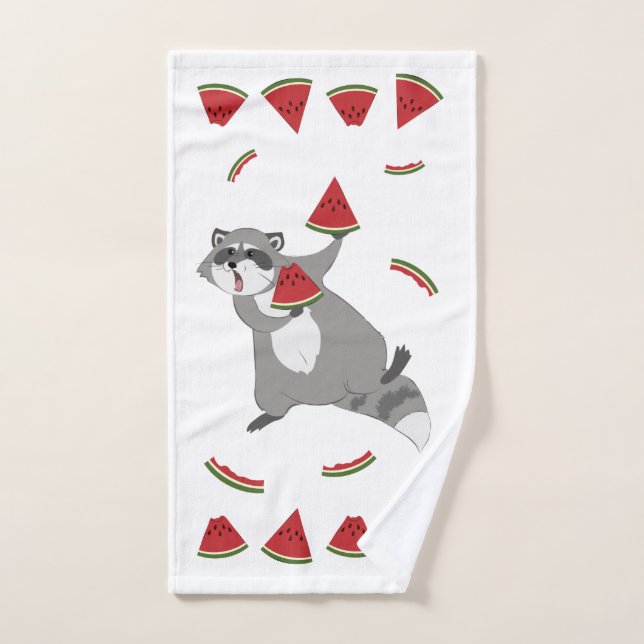Cute raccoon with watermelon bath towel set (Hand Towel)