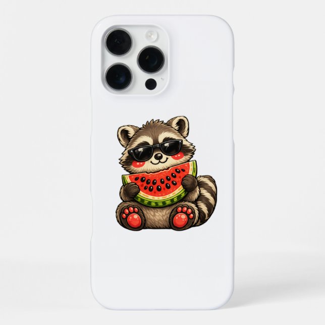 Cute Raccoon with Watermelon iPhone Case (Back)