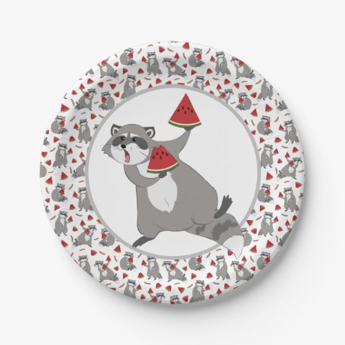 Cute raccoon with watermelon paper plate