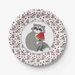 Cute raccoon with watermelon paper plates