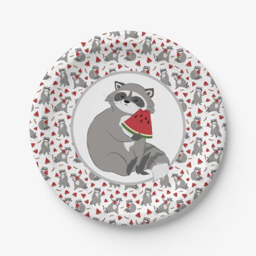 Cute raccoon with watermelon paper plates