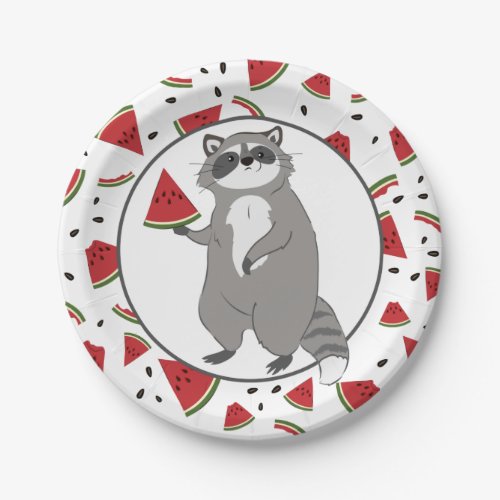  Cute Raccoon with Watermelon Pieces   Paper Plates