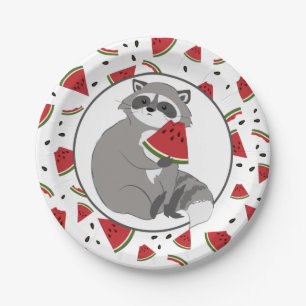 Cute Raccoon with Watermelon Pieces  Paper Plates
