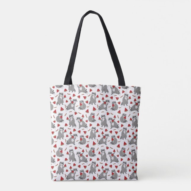 Cute Raccoon with Watermelon Slice Tote Bag (Back)