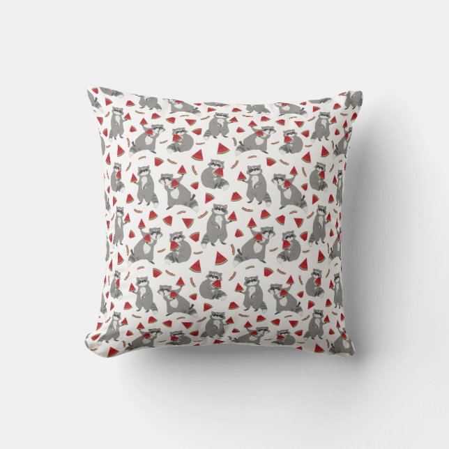 Cute Raccoon with Watermelon Throw Pillow (Front)