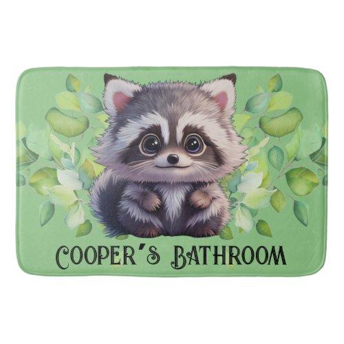 Cute raccoon woodland animals forest friends  bath mat