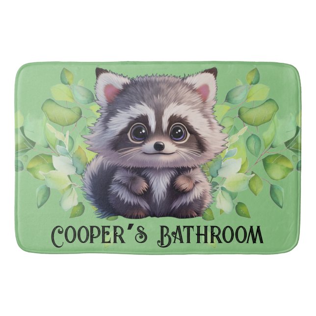 Cute raccoon woodland animals forest friends  bath mat (Front)