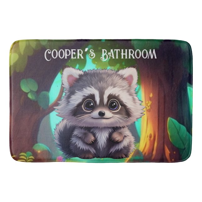 Cute raccoon woodland animals forest friends  bath mat (Front)