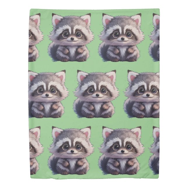 Cute raccoon woodland animals forest friends  duvet cover (Front)