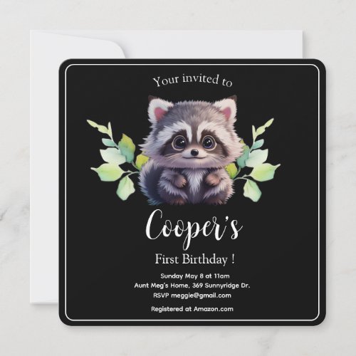 Cute raccoon woodland animals forest friends  invitation