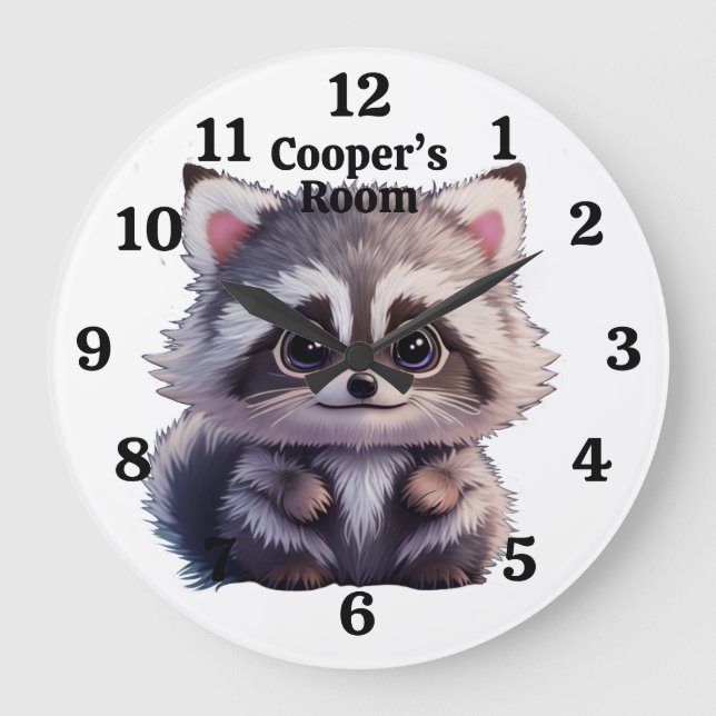Cute raccoon woodland animals forest friends  large clock (Front)