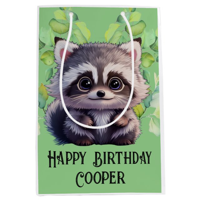 Cute raccoon woodland animals forest friends  medium gift bag (Front)
