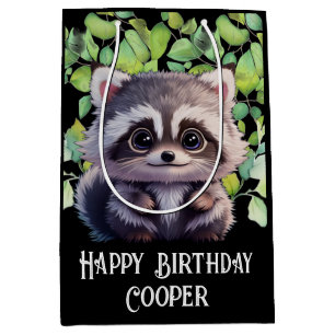 Cute raccoon woodland animals forest friends medium gift bag