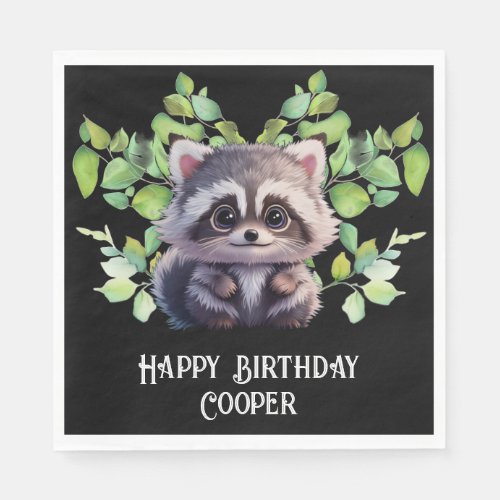 Cute raccoon woodland animals forest friends  napkins