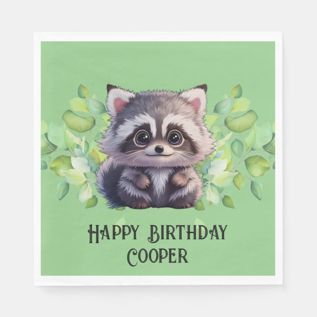 Cute raccoon woodland animals forest friends  napkins (Front)