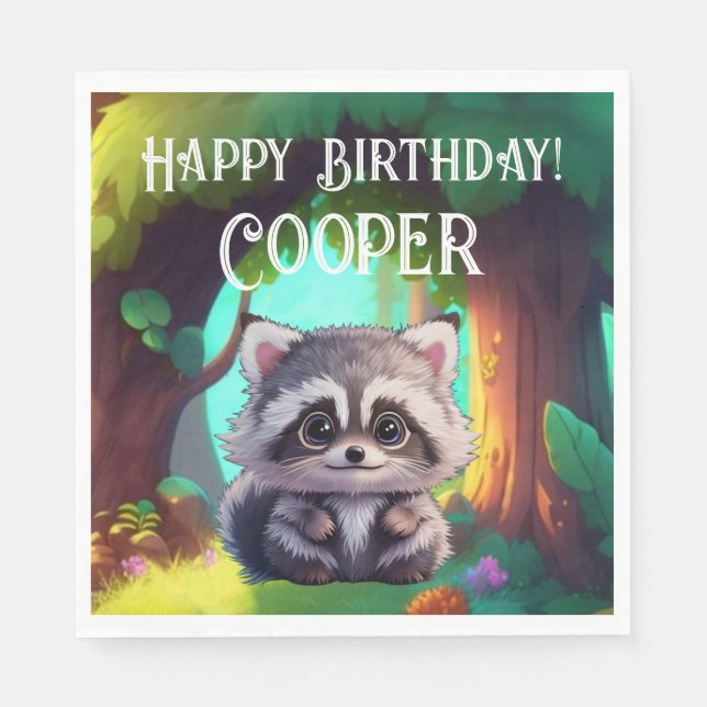 Cute raccoon woodland animals forest friends  napkins (Front)