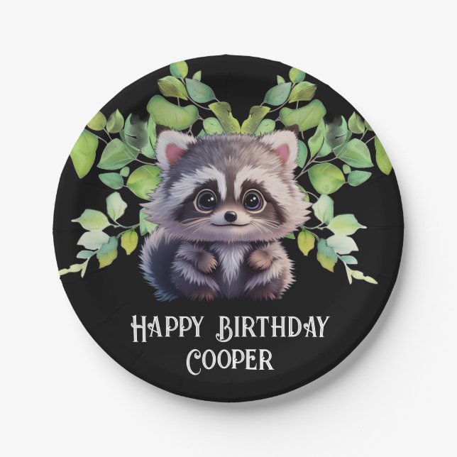 Cute raccoon woodland animals forest friends  paper plates (Front)