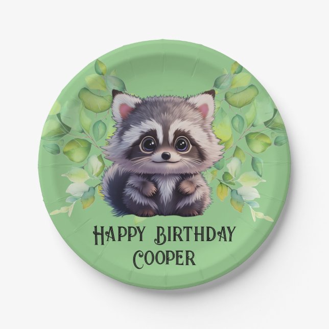 Cute raccoon woodland animals forest friends  paper plates (Front)