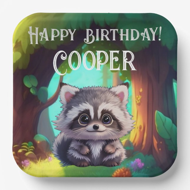 Cute raccoon woodland animals forest friends  paper plates (Front)