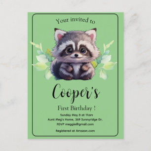 Cute raccoon woodland animals forest friends postcard