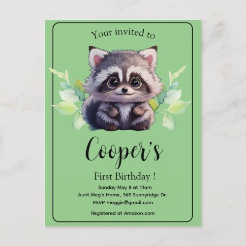 Cute raccoon woodland animals forest friends  postcard