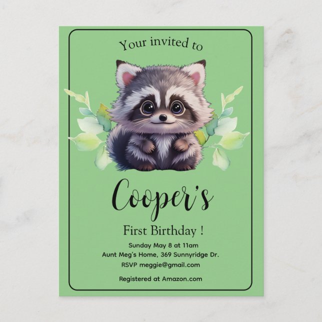 Cute raccoon woodland animals forest friends  postcard (Front)
