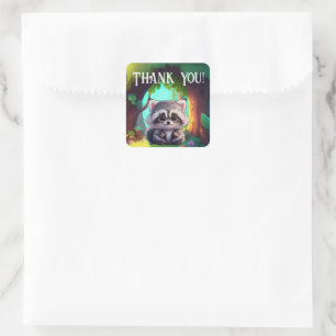 Cute raccoon woodland animals forest friends square sticker