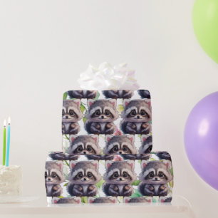 Cute raccoon woodland animals forest friends wrapping paper