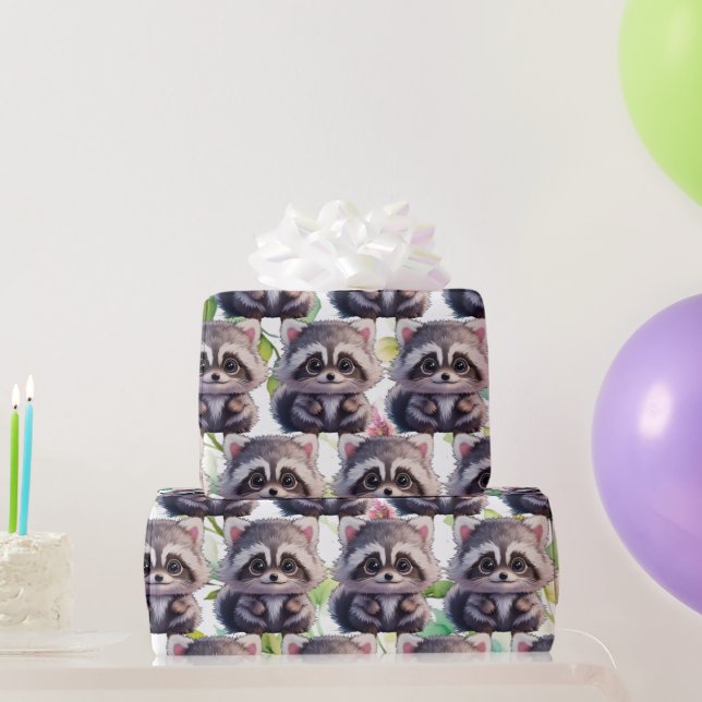 Cute raccoon woodland animals forest friends  wrapping paper (Party Gifts)
