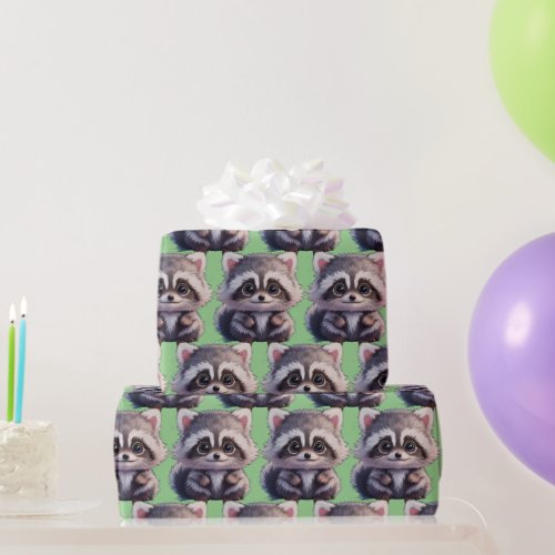 Cute raccoon woodland animals forest friends  wrapping paper