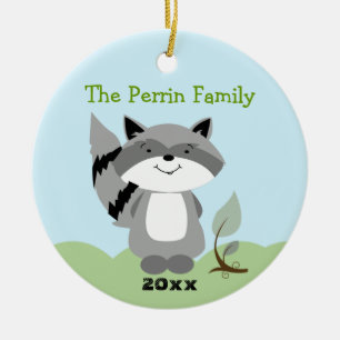Cute Raccoon Woodland Custom Christmas Ornament