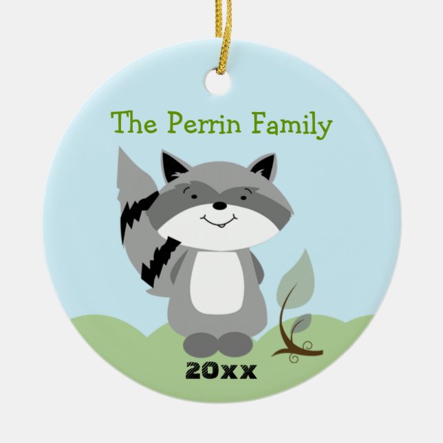 Cute Raccoon Woodland Custom Christmas Ornament (Front)