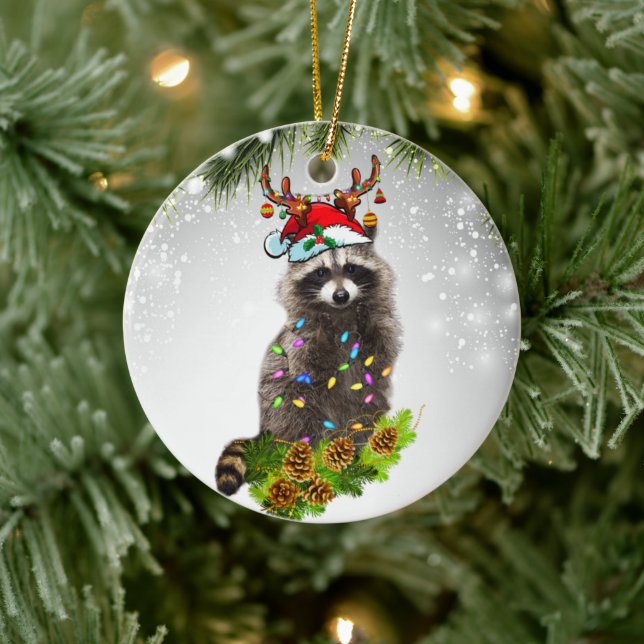 Cute Raccoon woodland Jungle Wildlife Animal Ceramic Ornament (Tree)