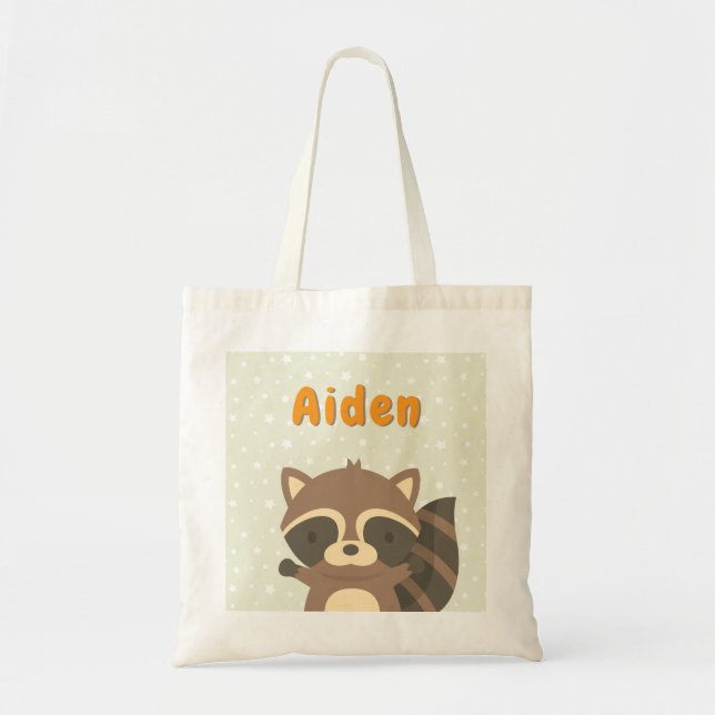 Cute Raccoon Woodland Kids Personalized Tote (Front)