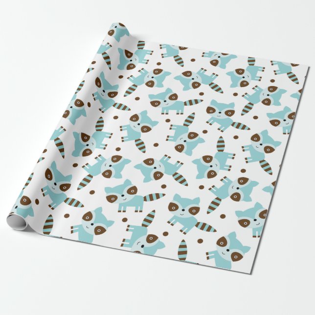 Cute Raccoon Wrapping Paper (Unrolled)