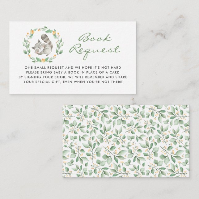 Cute Raccoon Wreath Baby Shower Book Request Enclosure Card (Front/Back)